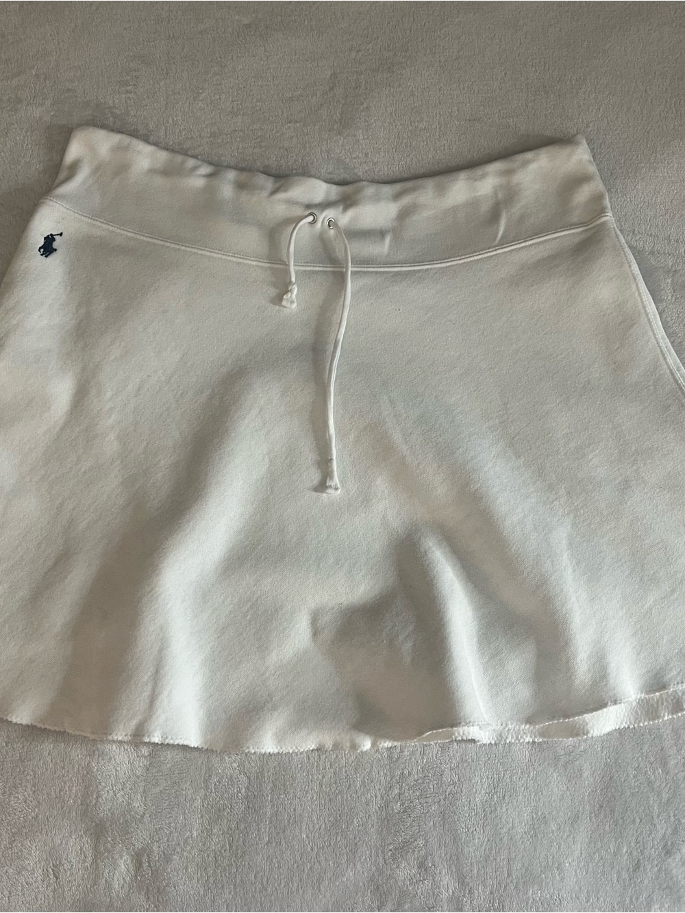 Ralph Lauren Women’s White Drawstring A~Line Fleece Polo Pony Mini Skirt Sz XL